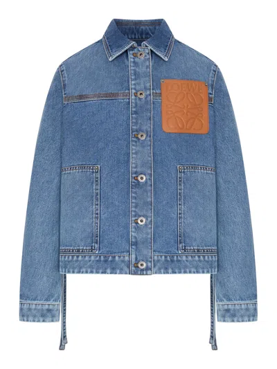 Loewe Cotton Denim Jacket With An Asymmetric Hem And Side Laces In Blue