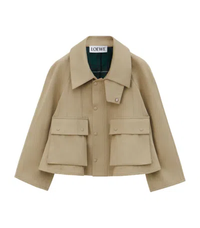 Loewe Cotton Gabardine Trapeze Jacket In Safari Beige/green