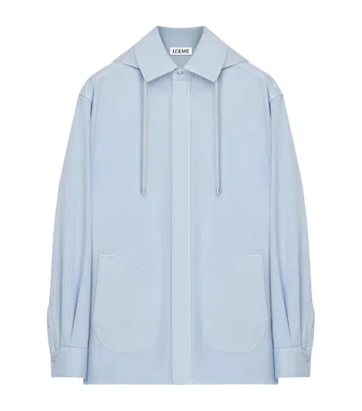 Loewe Cotton Hooded Overshirt In Blue
