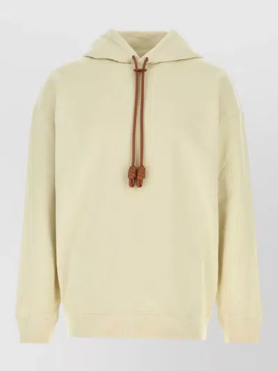Loewe Cotton Hooded Sweatshirt Drawstring Ribbed Cuffs Hem In Neutral