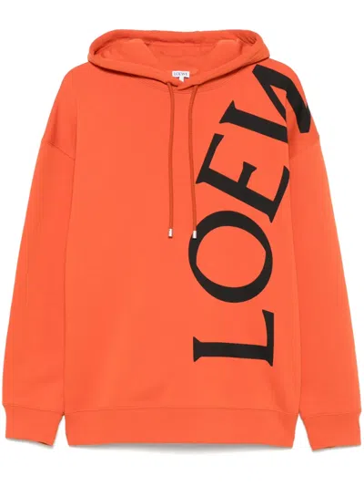 Loewe Logo-print Cotton-jersey Hoodie In Orange