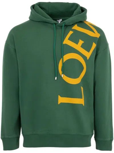 Loewe Men Cotton Hoodie With Logo In Green