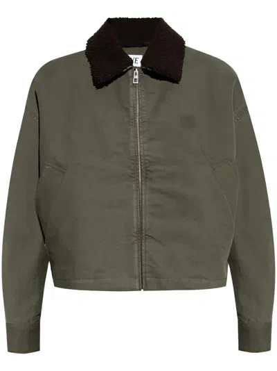 Loewe Shearling-trimmed Cotton-drill Jacket In Green
