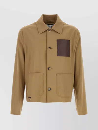 Loewe Cotton Jacket With Contrast Pocket And Front Pockets In Brown