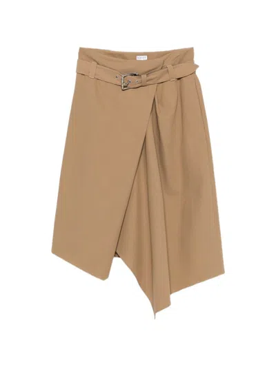 Loewe Cotton Midi Skirt In Brown
