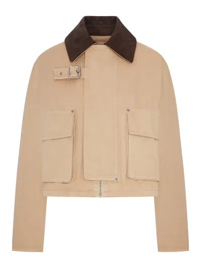 Loewe Cotton Parka With A Corduroy-effect Suede Collar In Nude & Neutrals