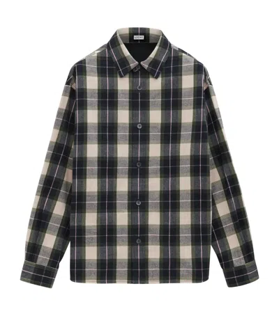 Loewe Leather-trimmed Checked Cotton-poplin Overshirt In Green/multicolor