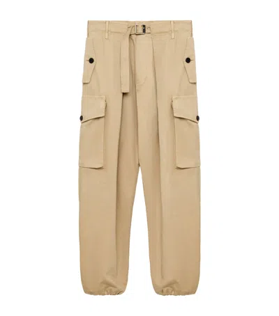 Loewe Cotton Pleated Cargo Trousers In Neutral