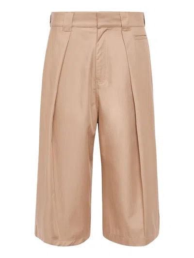 Loewe Cotton Pleated Cropped Trousers In Neutral