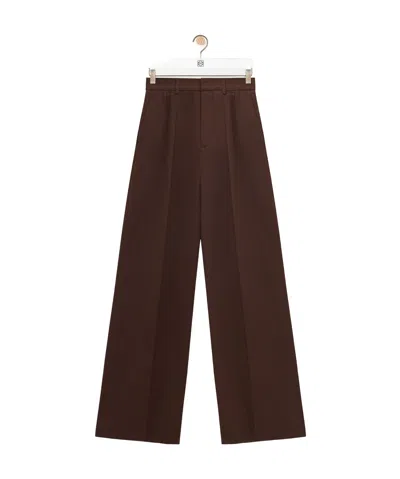 Loewe Straight-leg Pleated Leather-trimmed Cotton-twill Trousers In Brown
