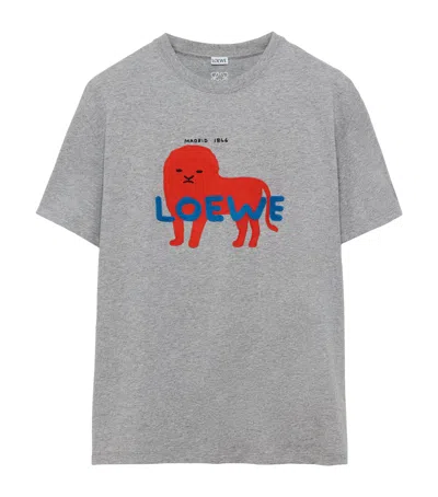 Loewe Cotton Relaxed Lion T-shirt In Gray