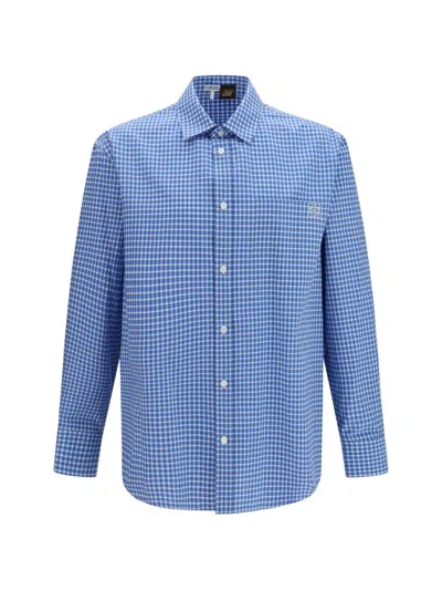 Loewe Lightweight Textured Checked Cotton Shirt In Blue