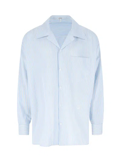 Loewe Striped Cotton Casual Shirt In Blue