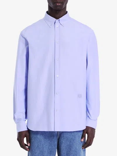 Loewe Logo-embroidered Cotton Shirt In Blue