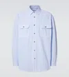Loewe Cotton Shirt With Classic Collar And Embroidered Logo In Blue