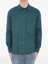Loewe Cotton Shirt With Applied Pocket And Pointed Collar In Green