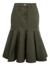 Loewe Womens Khaki Green Garment-dyed Ruffle-hem Denim Midi Skirt In Grün