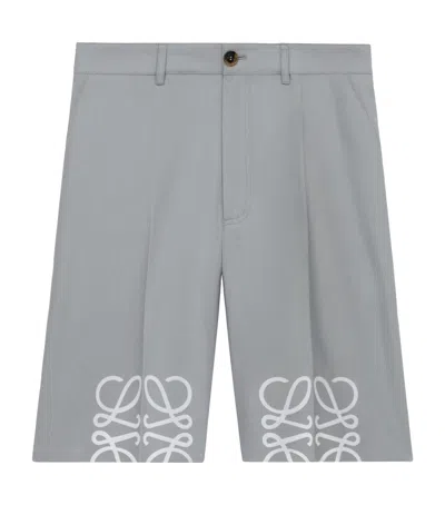 Loewe Cotton Tailored Anagram Shorts In Gray