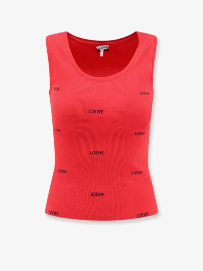 Loewe Cotton Tank Top With All-over Embroidered Logo Lettering In Red