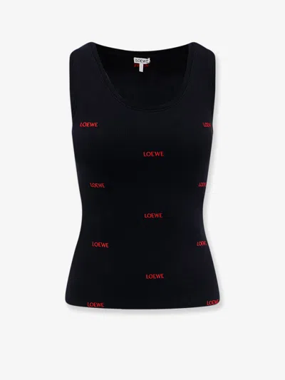 Loewe Cotton Tank Top With All-over Logo Lettering Embroidery In Black