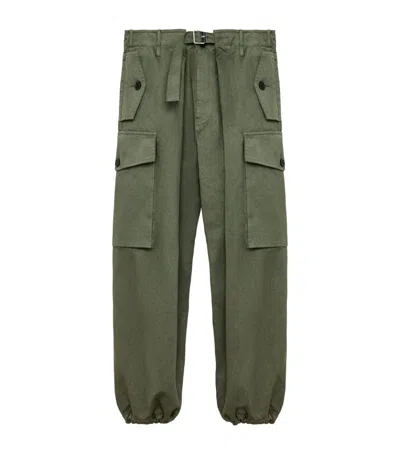 Loewe Cotton Tapered Cargo Trousers In Green