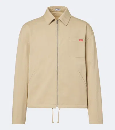 Loewe Logo Embroidered Drawstring Zip-up Jacket In Neutral