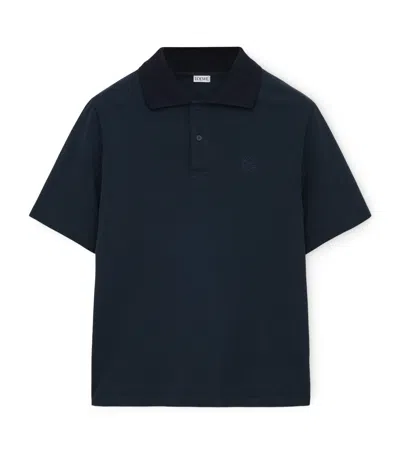 Loewe Cotton-blend Anagram Polo Shirt In Blue
