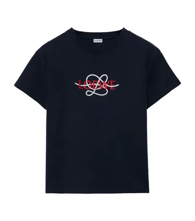 Loewe Womens Navy Blue Embroidered-logo Cotton T-shirt In Black