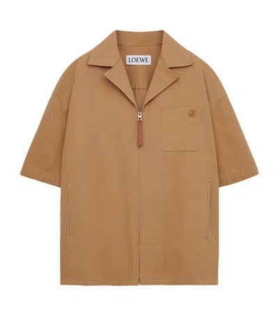 Loewe Cotton-blend Zip-up Shirt In Brown