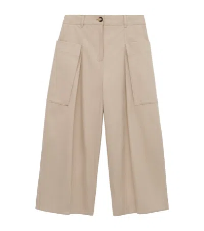 Loewe Cotton-silk Cropped Trousers In Beige
