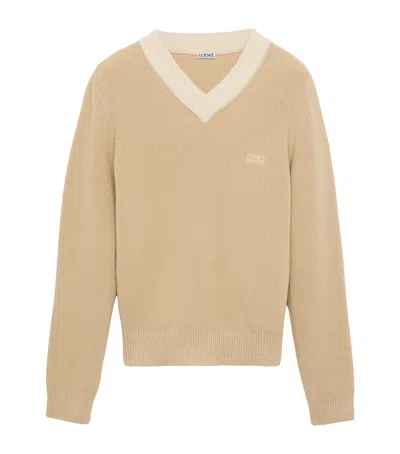 Loewe Cotton-wool V-neck Sweater In Neutral
