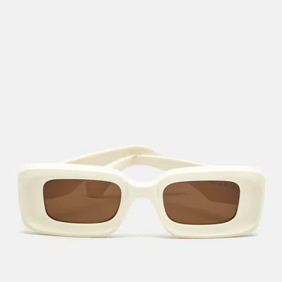 Pre-owned Loewe Cream Lw40101i Anagram Rectangle Sunglasses In White