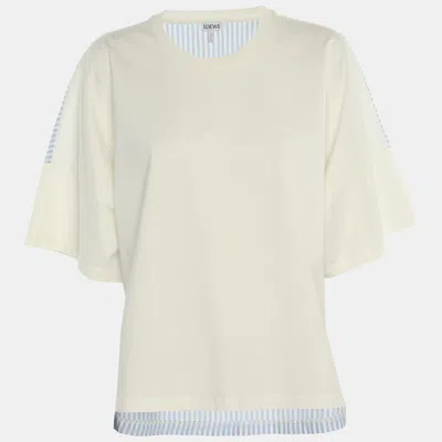 Pre-owned Loewe Cream/blue Stripe Cotton Tops M In White