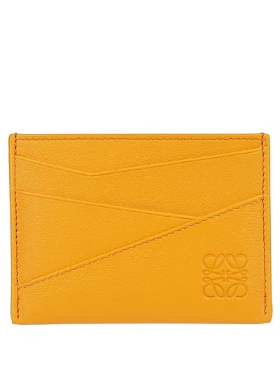 Loewe Men's Puzzle Calfskin Card Holder In Bright Mandarin