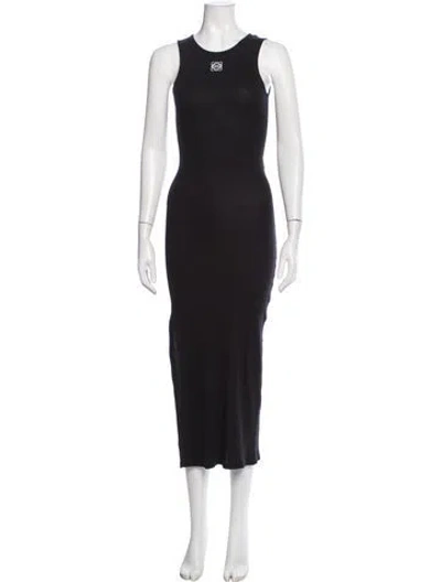 Pre-owned Loewe Crew Neck Midi Length Dress In Black