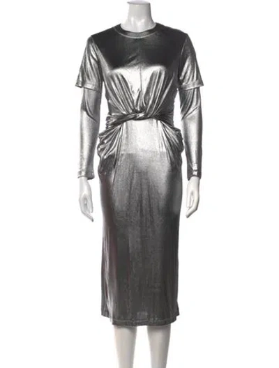 Pre-owned Loewe Crew Neck Midi Length Dress In Metallic/silver