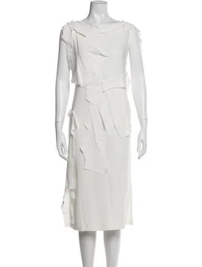 Pre-owned Loewe Crew Neck Midi Length Dress In White