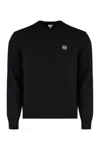 Loewe Wool Crew Neck Sweater With Ribbed Edges In Black