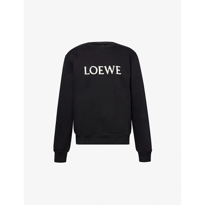 Loewe Mens Black Crewneck Brand-embroidered Cotton-jersey Sweatshirt