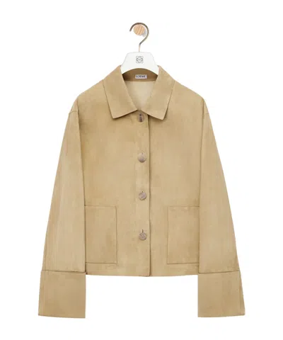 Loewe Crimped Suede Leather Jacket In Nude