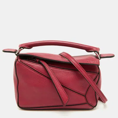 Pre-owned Loewe Crimson Red Leather Mini Puzzle Shoulder Bag