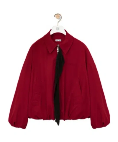 Loewe Draped-detail Embroidered-logo Zip-up Jacket In Burgundy
