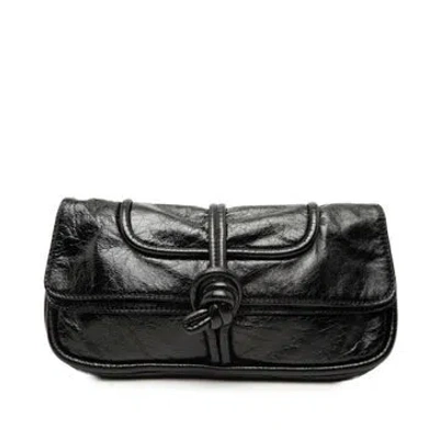Pre-owned Loewe Crinkled Calfskin Folded Clutch In Black