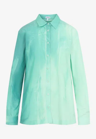 Loewe Crinkled Gradient Long-sleeved Shirt In Green