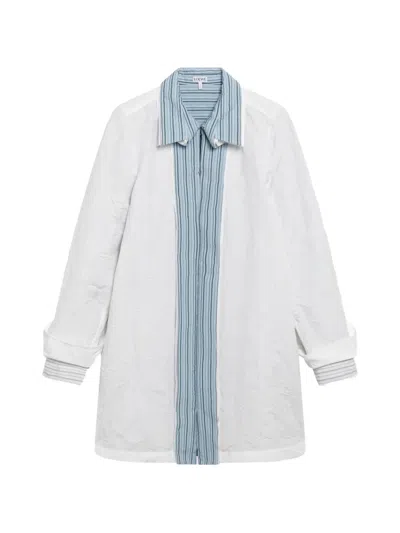 Loewe Crinkled Cotton Poplin Layered Mini Shirtdress In White