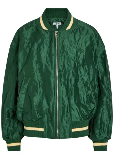 Loewe Crinkled Satin-twill Bomber Jacket In Green