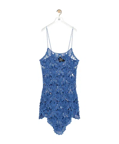 Loewe Crochet Dress In Cotton In Blue