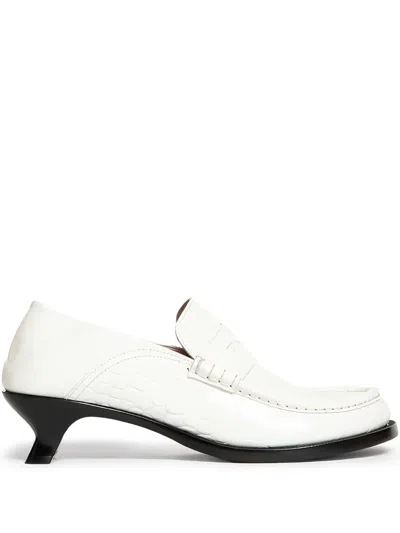 Loewe Crocodile-embossed Penny Pumps In White