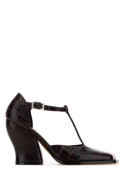 Loewe Crocodile-embossed Leather T-strap Heel In Burgundy