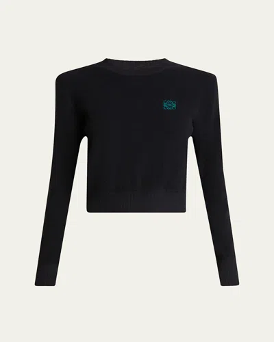 Loewe Cropped Anagram Wool Sweater In Black